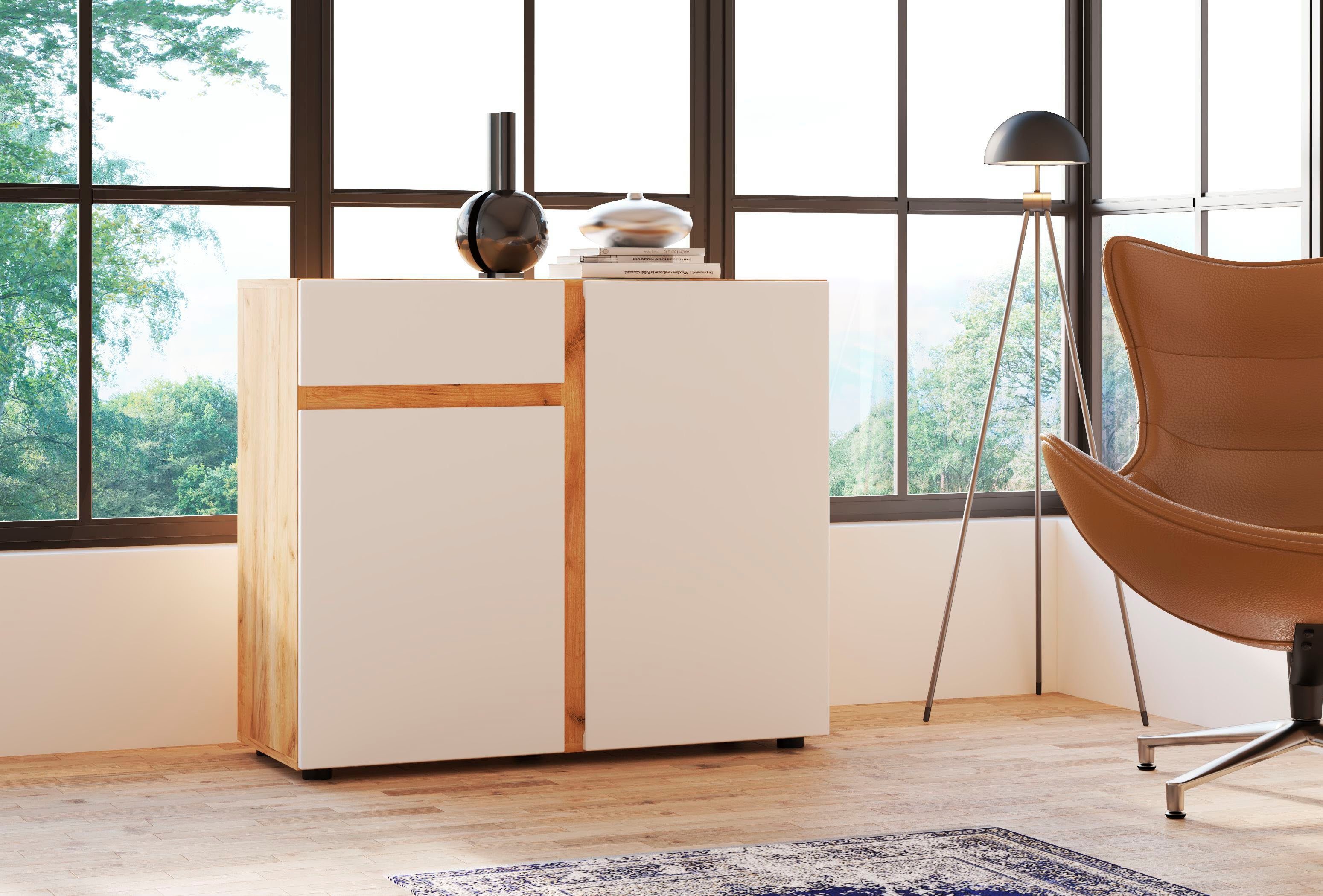 INOSIGN Sideboard Morongo, Breite ca. 100 cm Eiche Kraft Gold/Weiß Alpin