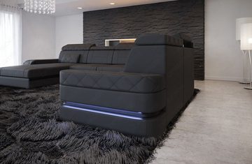 Sofa Dreams Wohnlandschaft Ledersofa Bologna XXL U Form Leder Sofa, Couch, mit LED, wahlweise mit Bettfunktion als Schlafsofa, Designersofa