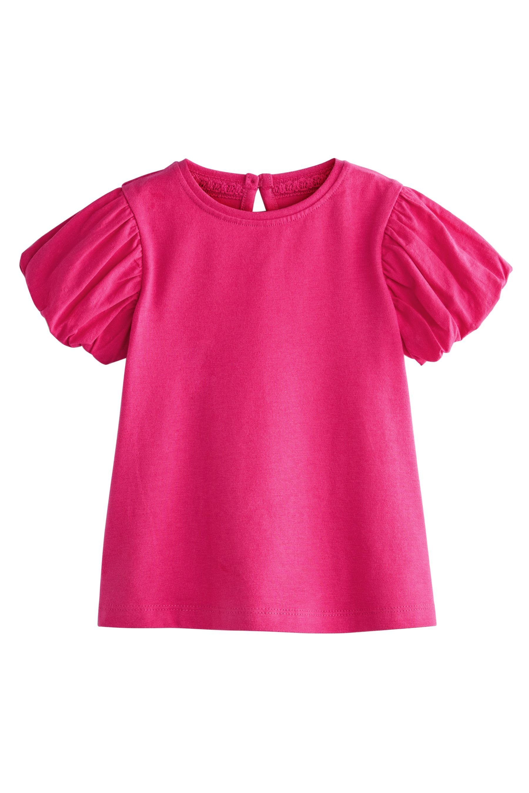 aus mit T-Shirt Bright (1-tlg) Puffärmeln Baumwolle Pink T-Shirt Next