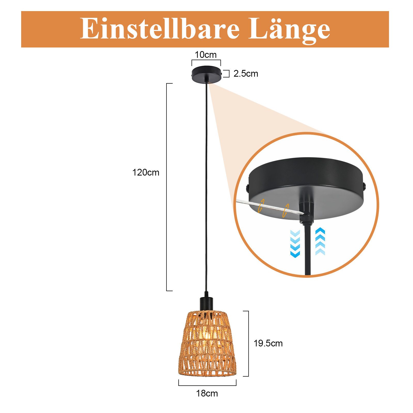 Nettlife Pendelleuchte Rattan Boho Hängelampe Retro höhenverstellbar 1/3 flammige E27, Höhenverstellbar, ohne Leuchtmittel, ob Schlafzimmer Flur Esszimmer Dachboden Küche