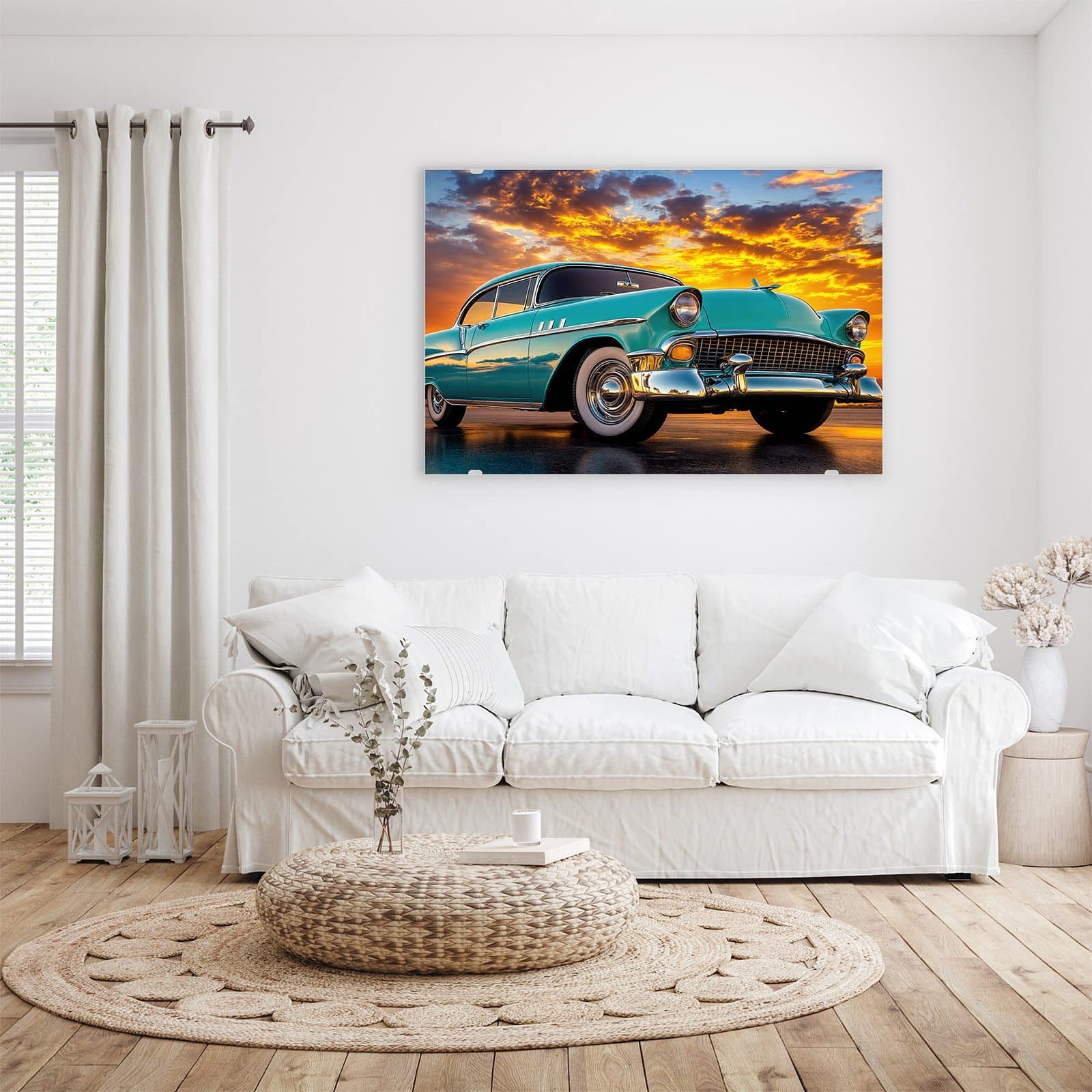 Primedeco Glasbild Wandbild Retro Oldtimer mit Aufhängung, Fahrzeuge (21 verschiedene Größen, 1 St), Elegante Aufhängung
