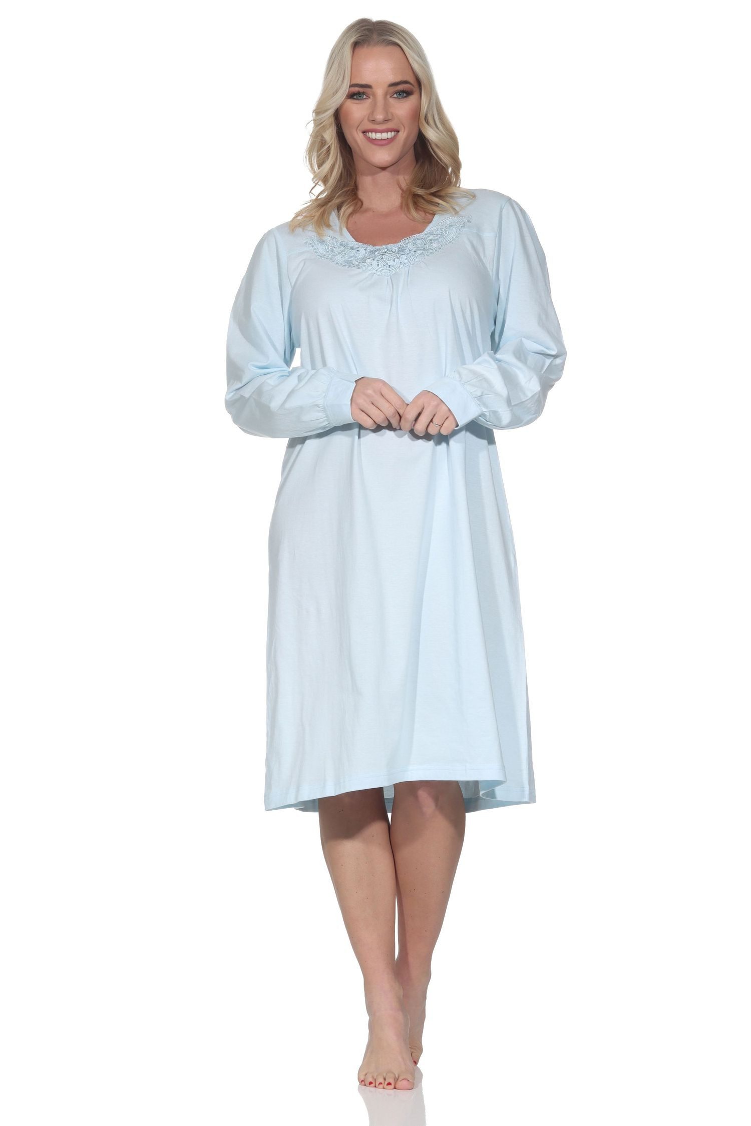 Normann Nachthemd Damen langarm Nachthemd mit Spitze im klassisch fraulichen Design