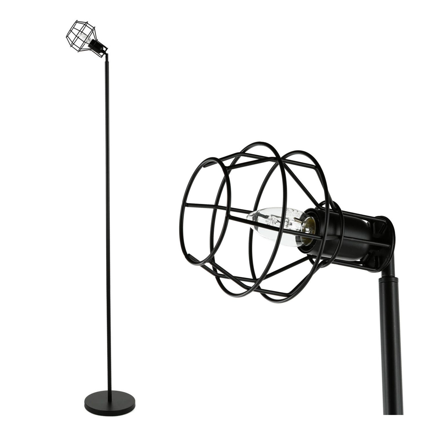 Licht-Erlebnisse Stehlampe MIA, ohne Leuchtmittel, Retro Stehleuchte Wohnzimmer 187 cm Schwarz