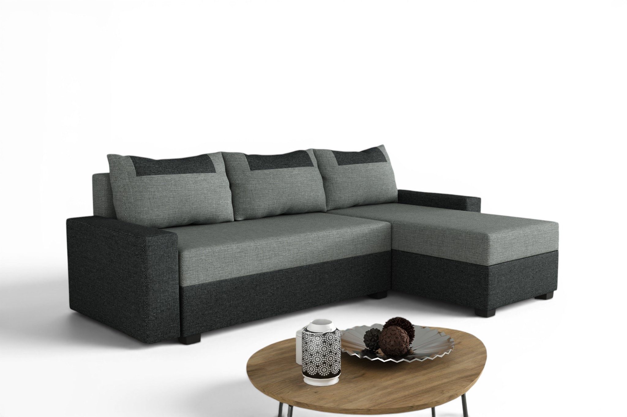 Fun Möbel Ecksofa Sofa HEDVIG LUX Ottomane Rechts oder Links mit Schlaffunktion, Schlafsofa mit Ottomane Links oder Rechts inkl. 3 Rückenkissen, Rundumbezug