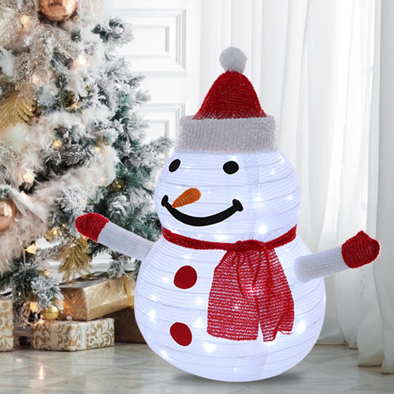 Rosnek Schneemann zusammenklappbar, 40LEDs, Timer, Batterie, für Weihnachtsfeier Deko, Weihnachtsschneemann