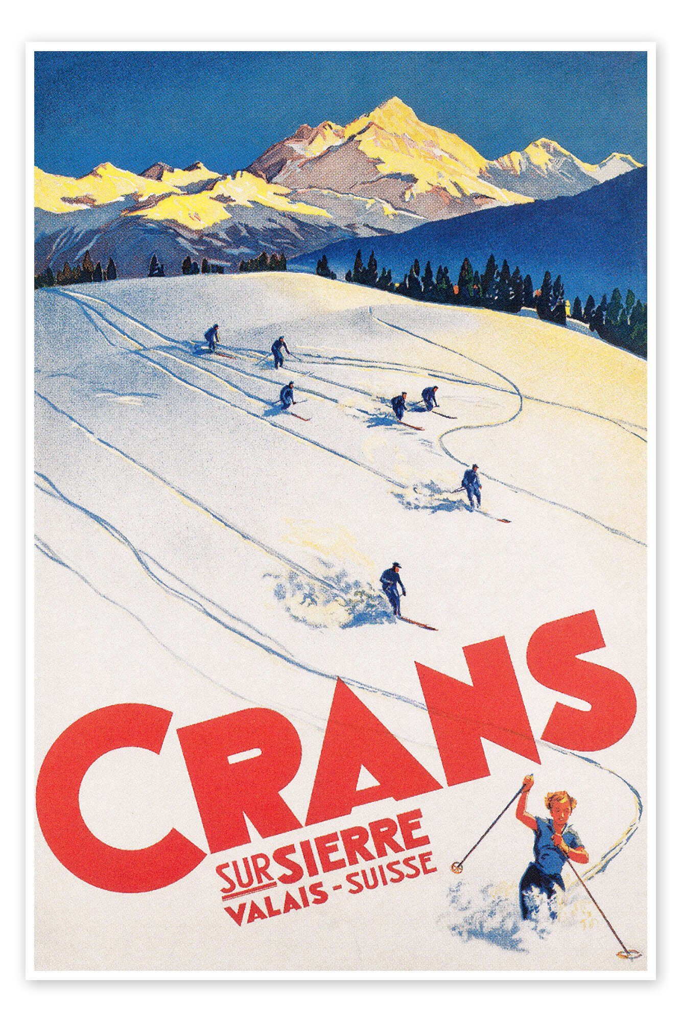 Posterlounge Poster Vintage Ski Collection, Crans-Montana (französisch), Vintage Illustration