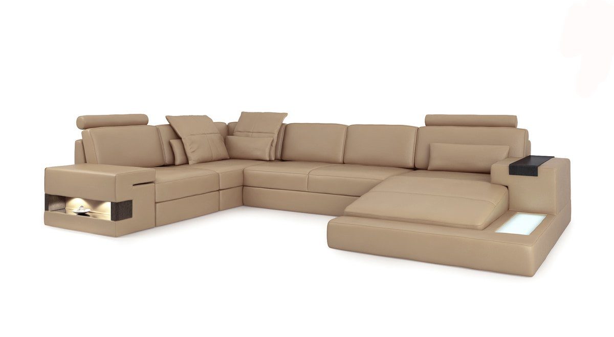 Couch Leder Beige U Ecksofa, Form JVmoebel Wohnlandschaft Ecksofa Polster Sofa Design