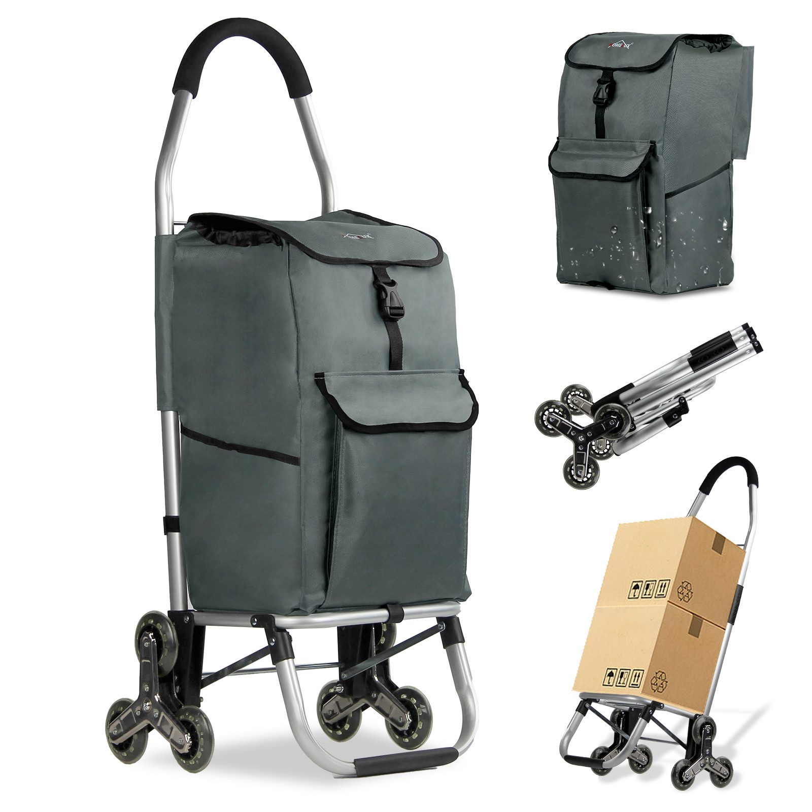 HOMELUX Einkaufstrolley Treppensteiger, mit separater Kühltasche, klappbar, Handwagen mit Rollen, abnehmbare Tasche, Backgrid