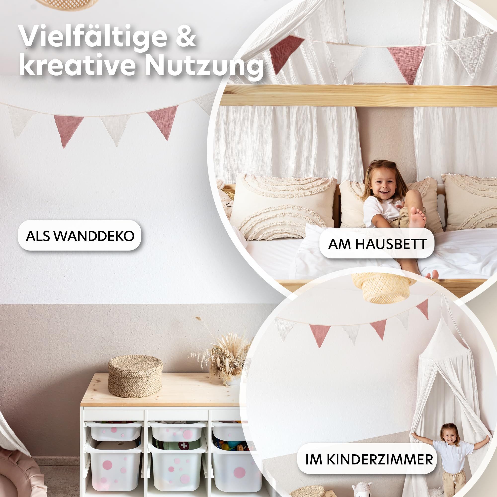 lilimaus Wimpelkette Sternenkette für Kinderzimmer - handgenähte Stoff-Girlande, handgefertigte Stoff-Girlande ca. 300 cm - Wimpel oder Sterne