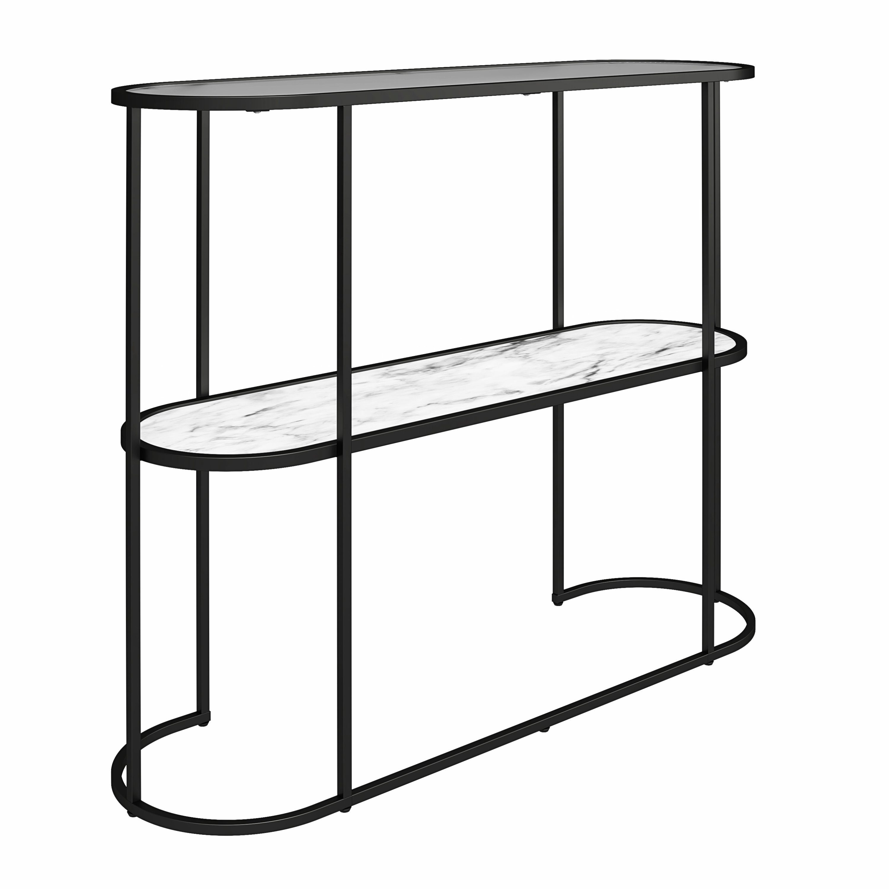 loft24 Konsolentisch Sun - Flurtisch Eingangstisch Beistelltisch Telefontisch Dielentisch, Tischplatte aus Glas, Marmoroptik, Metallgestell, Breite 102 cm