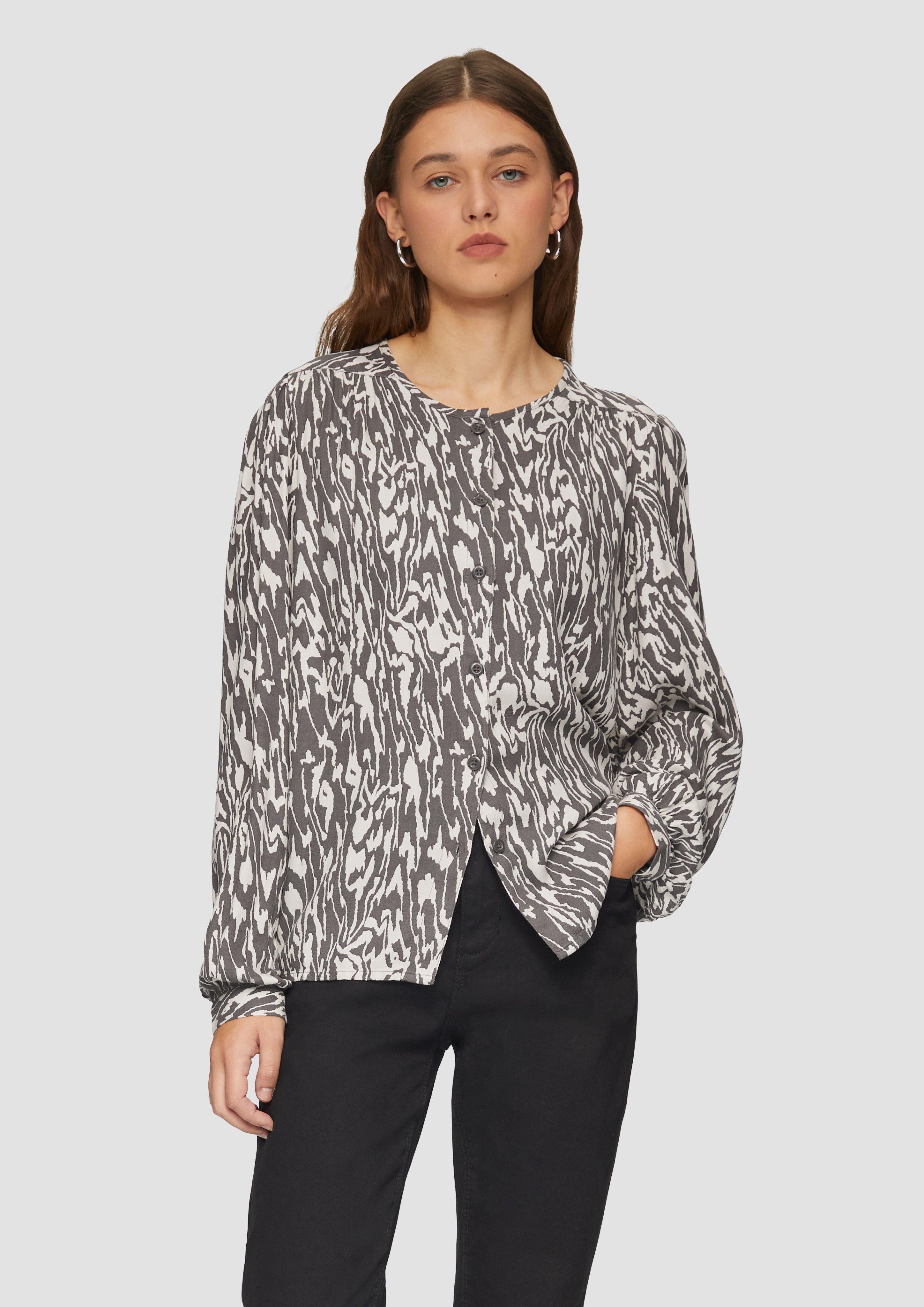Langarmbluse Melierte Viskosebluse im Loose Fit