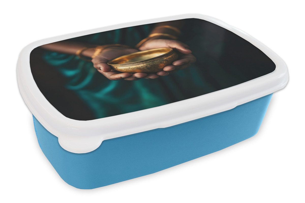 MuchoWow Lunchbox Gold - Schale - Blau, Kunststoff, (2-tlg), Brotdose, Lunchbox, Brotbox für Kinder und Erwachsene