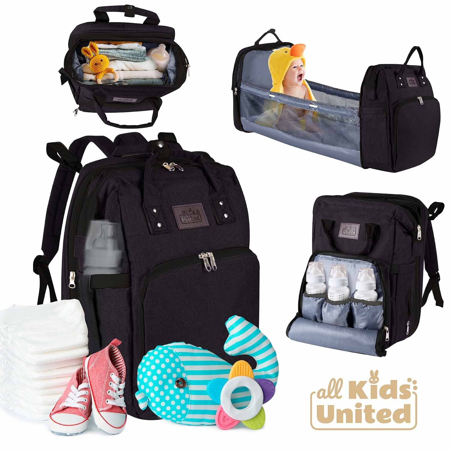 all Kids United changing backpack Baby bag with cot (set, baby backpack, changing mat, integrated baby cot, stroller hook)