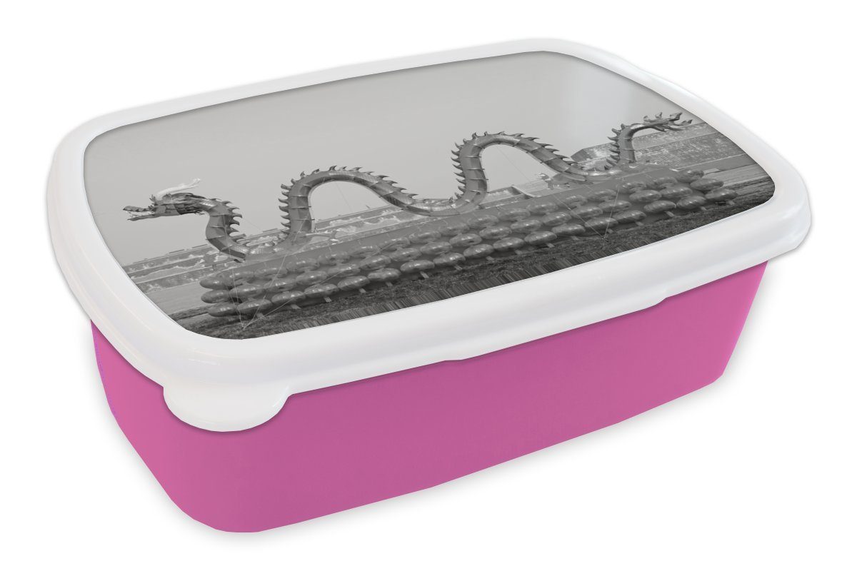 MuchoWow Lunchbox Snackbox, Mädchen, weiß, Brotbox chinesischer Kunststoff, Drache Kinder, Ein Brotdose (2-tlg), rosa für und - Kunststoff schwarz Erwachsene