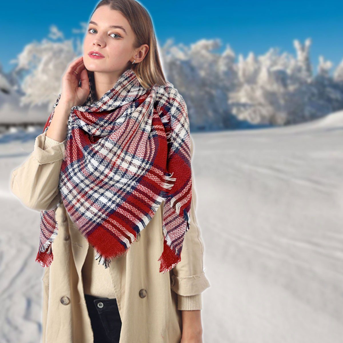Jormftte Modeschal Karierter Warmer Frauen für kariert Datum Damen Winter,Damen-Schals,Für den Schal rot weiß