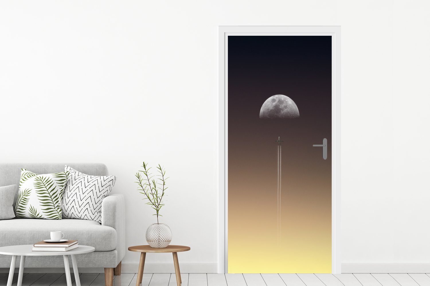 Tür, (1 - Türtapete St), cm 75x205 für Fototapete Matt, Türaufkleber, Mond - Rakete MuchoWow bedruckt, Weltraum,