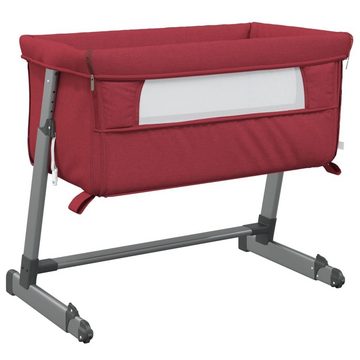 vidaXL Kinderbett Babybett mit Matratze Rot Leinenstoff Anstellbettchen Mobil