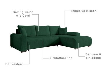 storez24 Ecksofa Nelly, mit Bettkasten und Schlaffunktion, Cordstoff, L-Form, Bequem