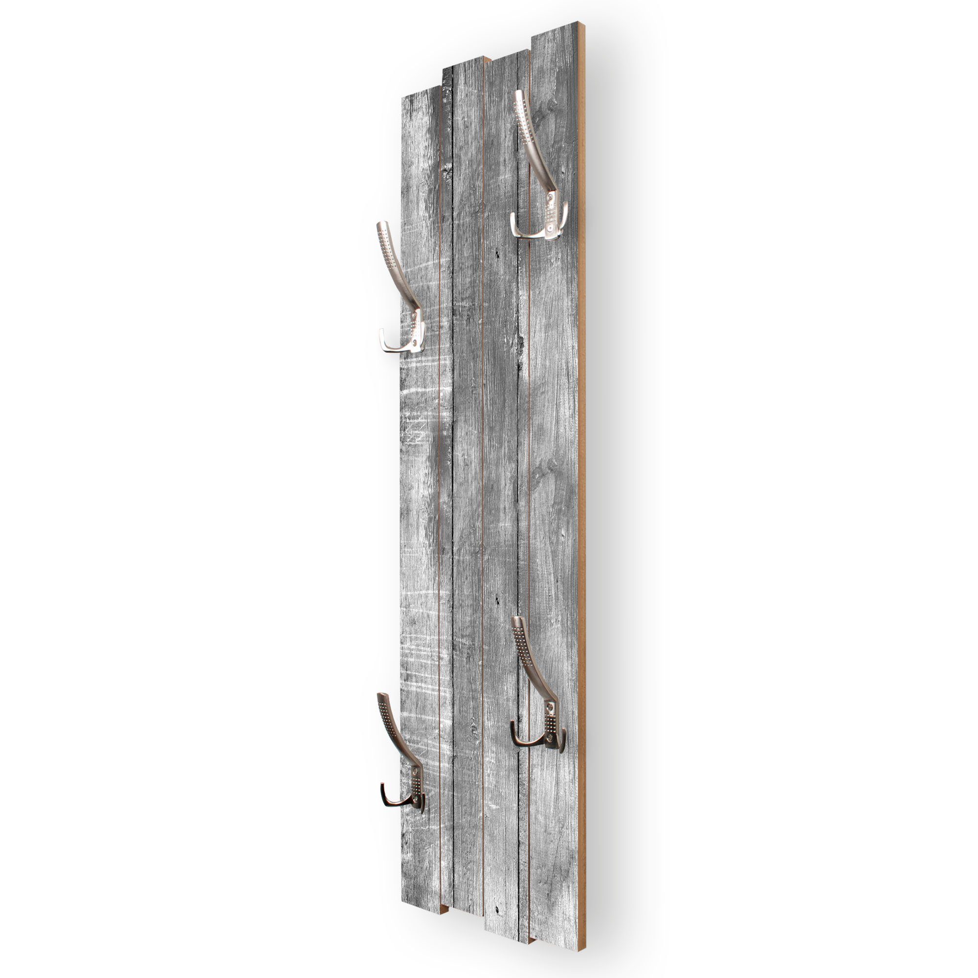 Kreative Feder Wandgarderobe Wand-Garderobe „Altes Holz Grau“ aus Holz, Shabby-Chic; ca. 100 x 30 cm; mit 4 Haken; außergewöhnlich, modern