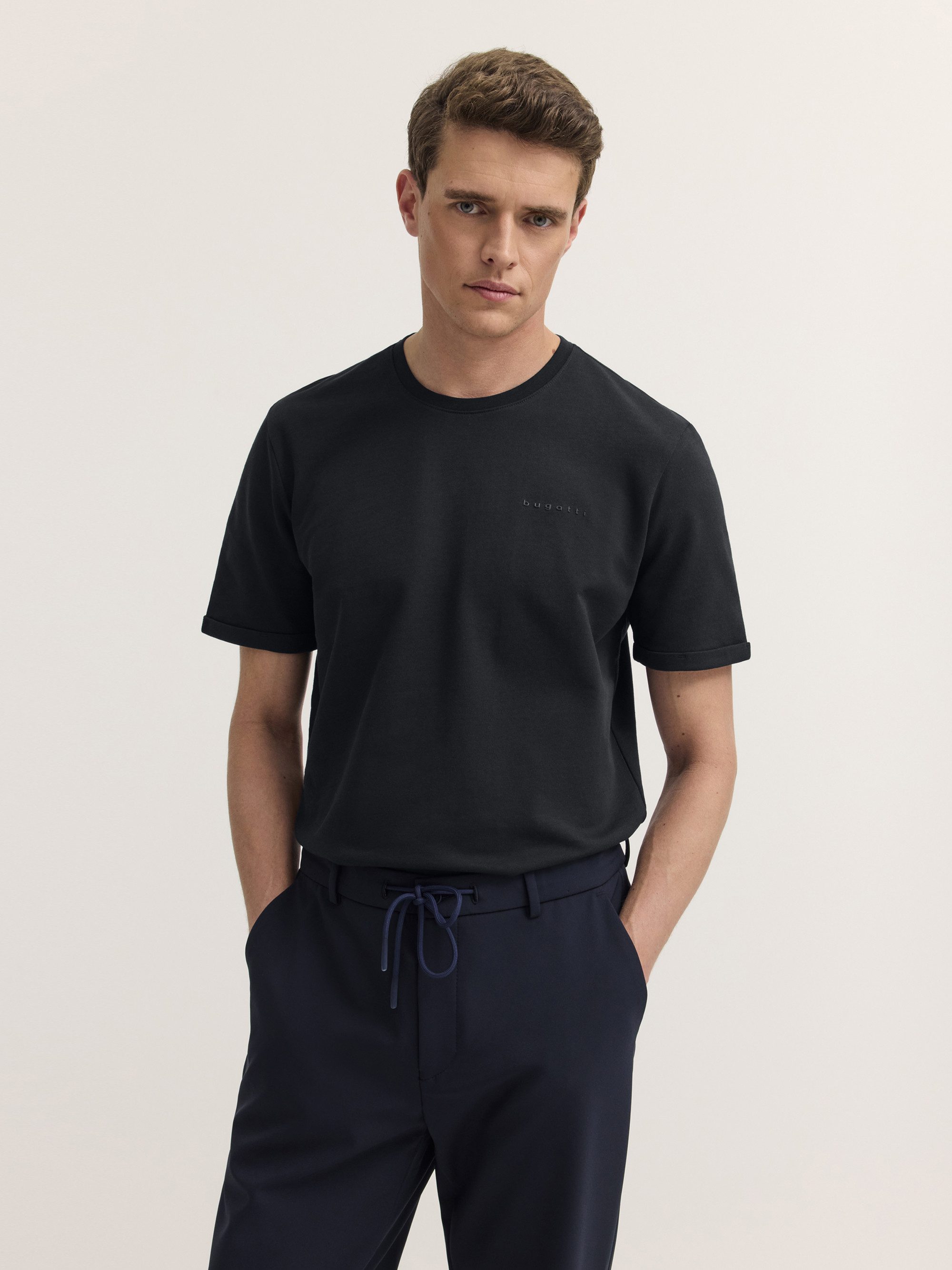bugatti T-Shirt Oversized Fit Oversized Fit Baumwolle Rundhals Brustprint