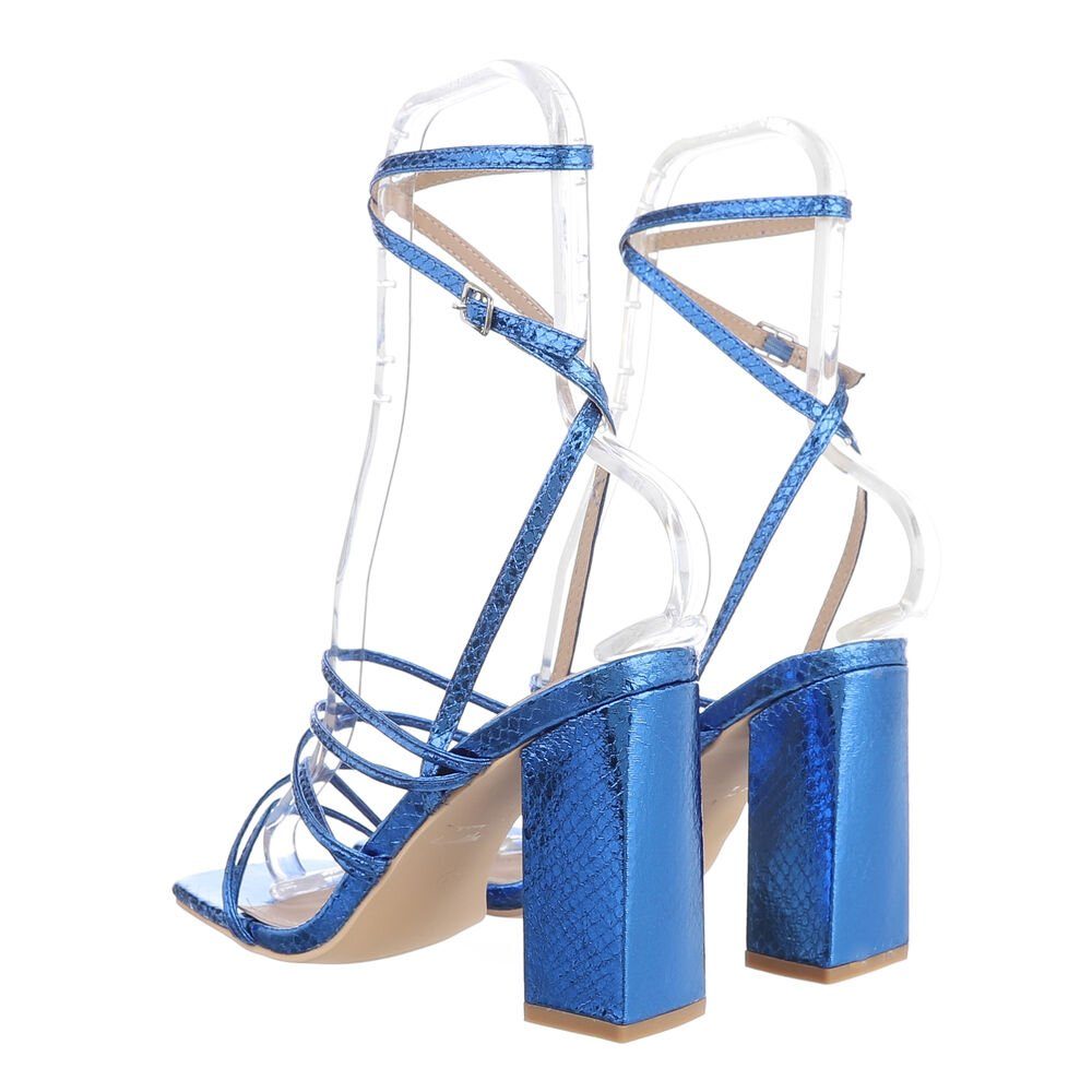 in Blockabsatz Damen Party Sandaletten Abendschuhe Ital-Design Sandalette Sandalen & Clubwear Blau &