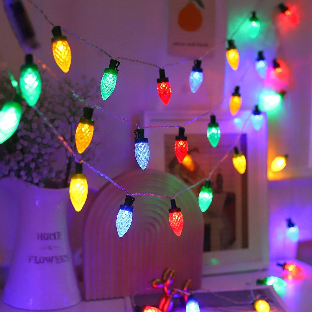 Rosnek LED-Lichterkette 1.5M, Weihnachtsmotiv, batterie, für Patio Schlafzimmer Party Deko, Weihnachtsbaum/Jingle Bell/Haselnuss Farbige Haselnuss