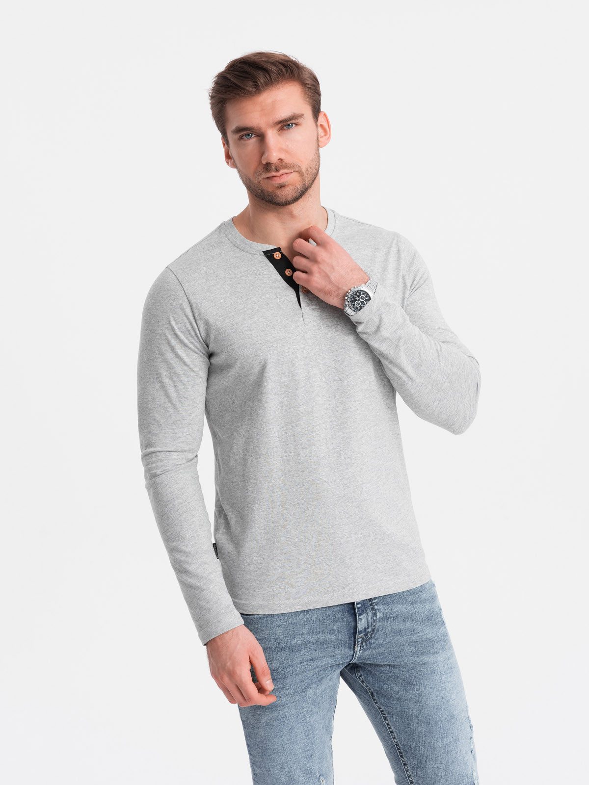 OMBRE Longsleeve Herren Longsleeve mit Knöpfen günstig online kaufen