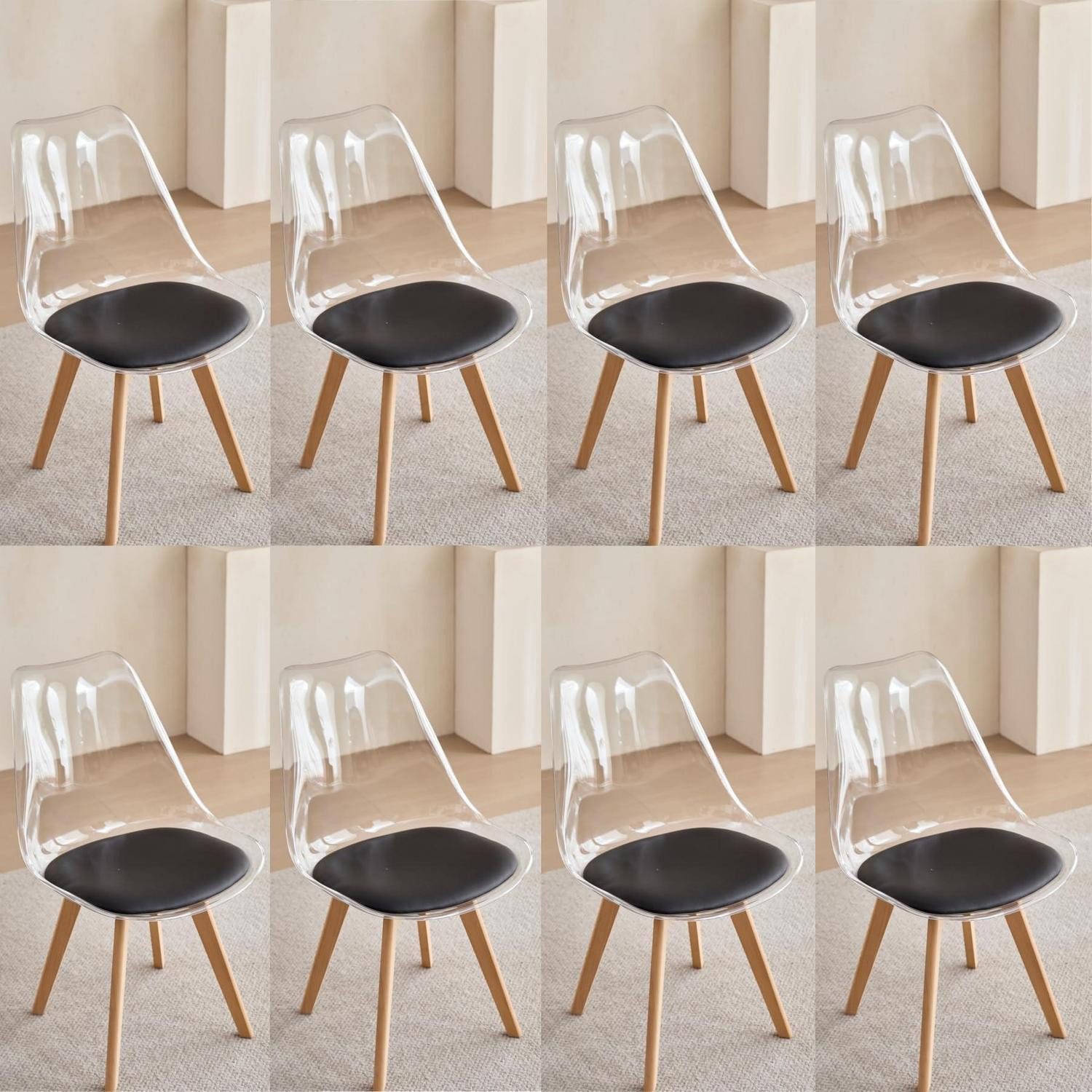 LuxusKollektion Esszimmerstuhl Esszimmerstuhl 8er Set PU Transparentes + Schwarzes Pu-leder 8er-Set