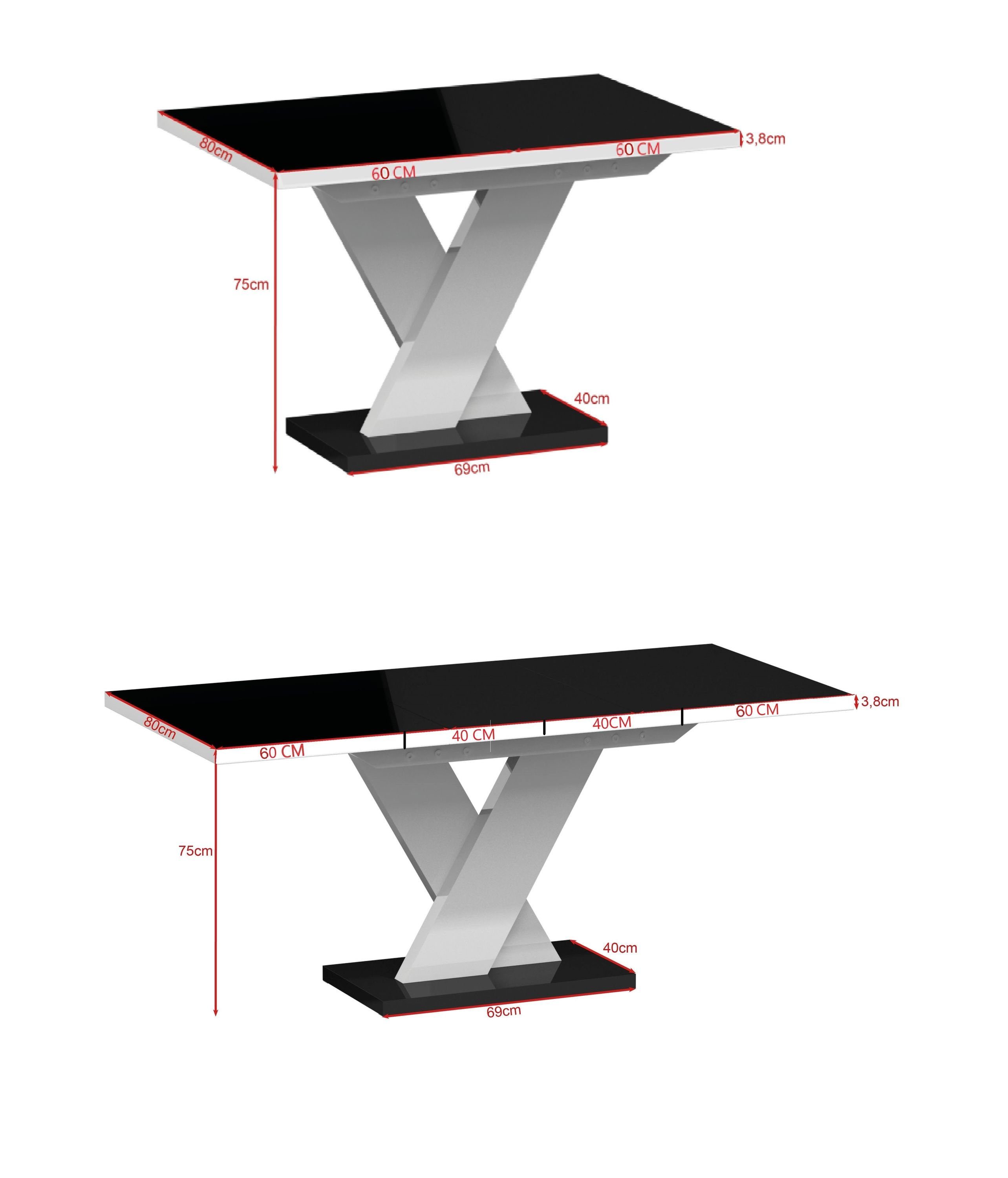 Design Esstisch Esstisch - bis designimpex Lancelot matt Eiche Tisch Hochglanz ausziehbar 120 Weiß cm MA-666 200
