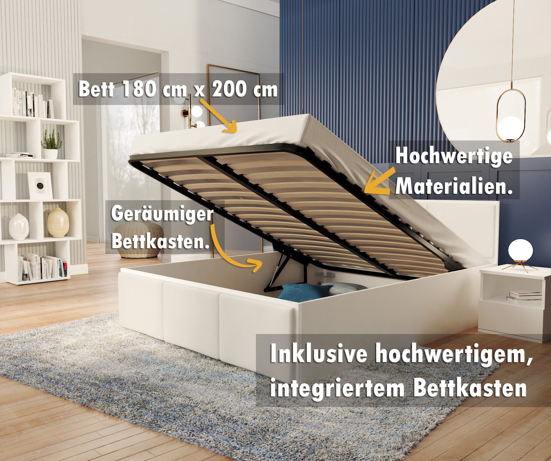 FDM Stauraumbett mit Bettkasten und Lattenrost günstig online kaufen
