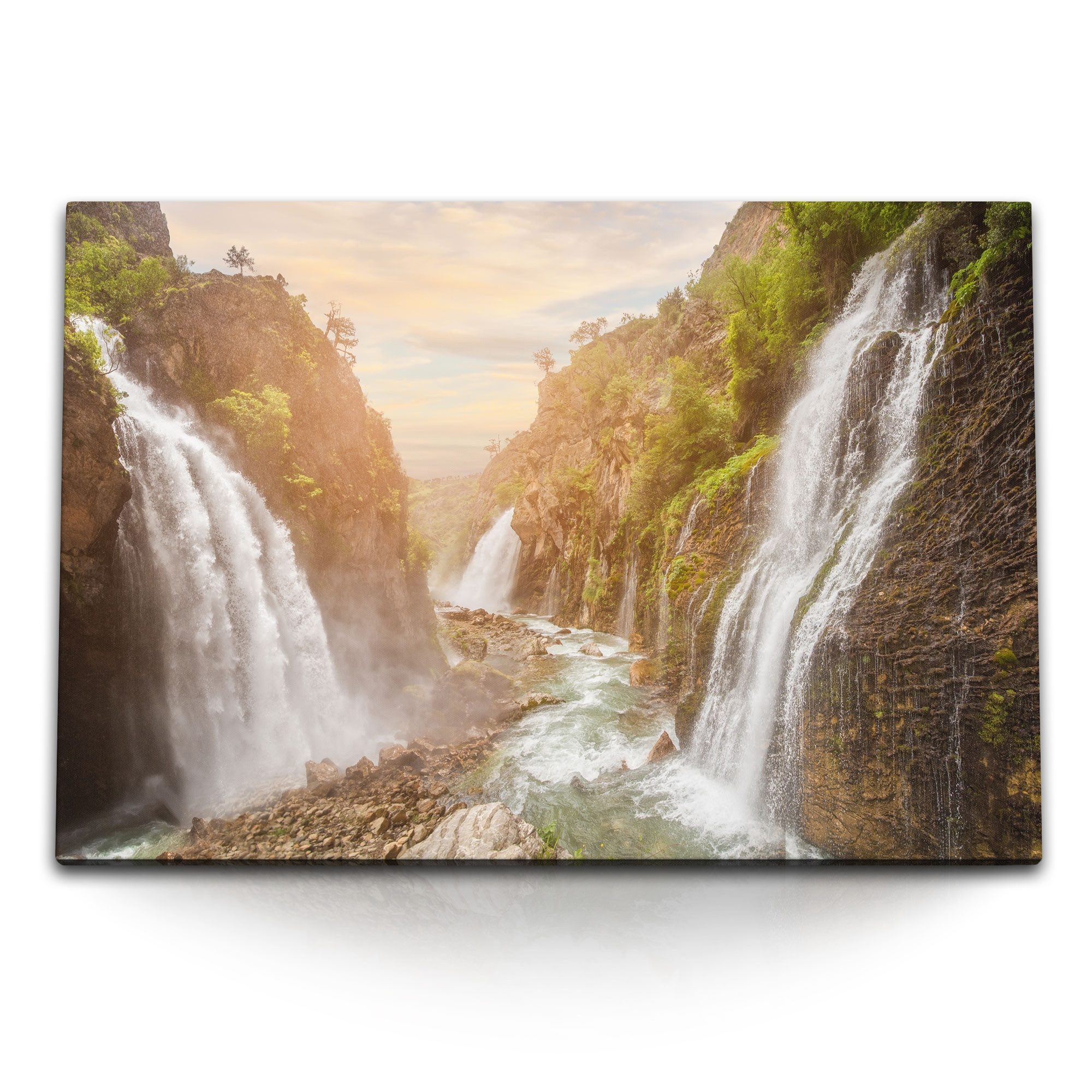 Leinwandbild 120x80cm Wandbild auf Leinwand Wasserfälle Schlucht Fluss Dschungel Na