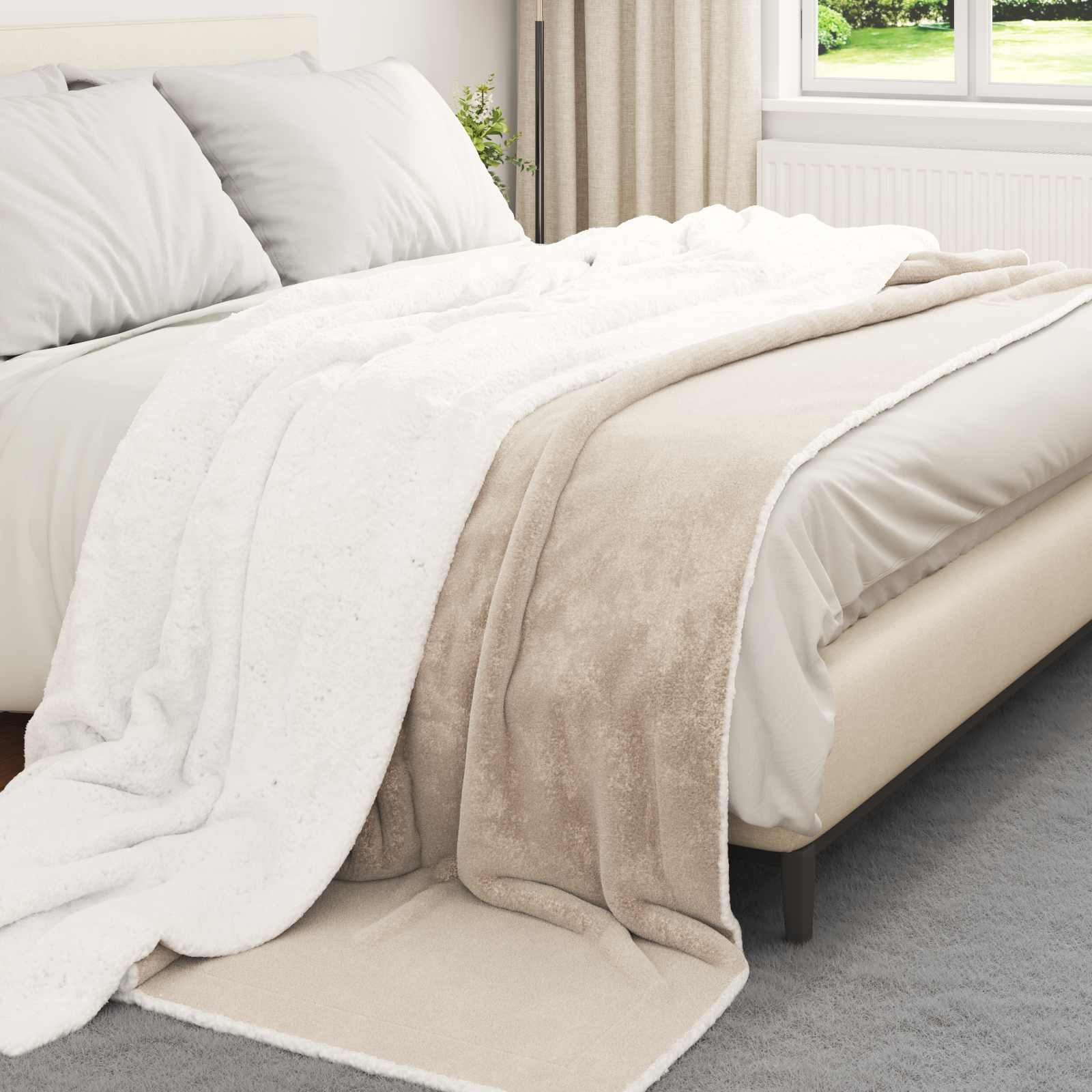 vidaXL Bettüberwurf Überwurfdecke Beige 220 x 240 cm Fleece