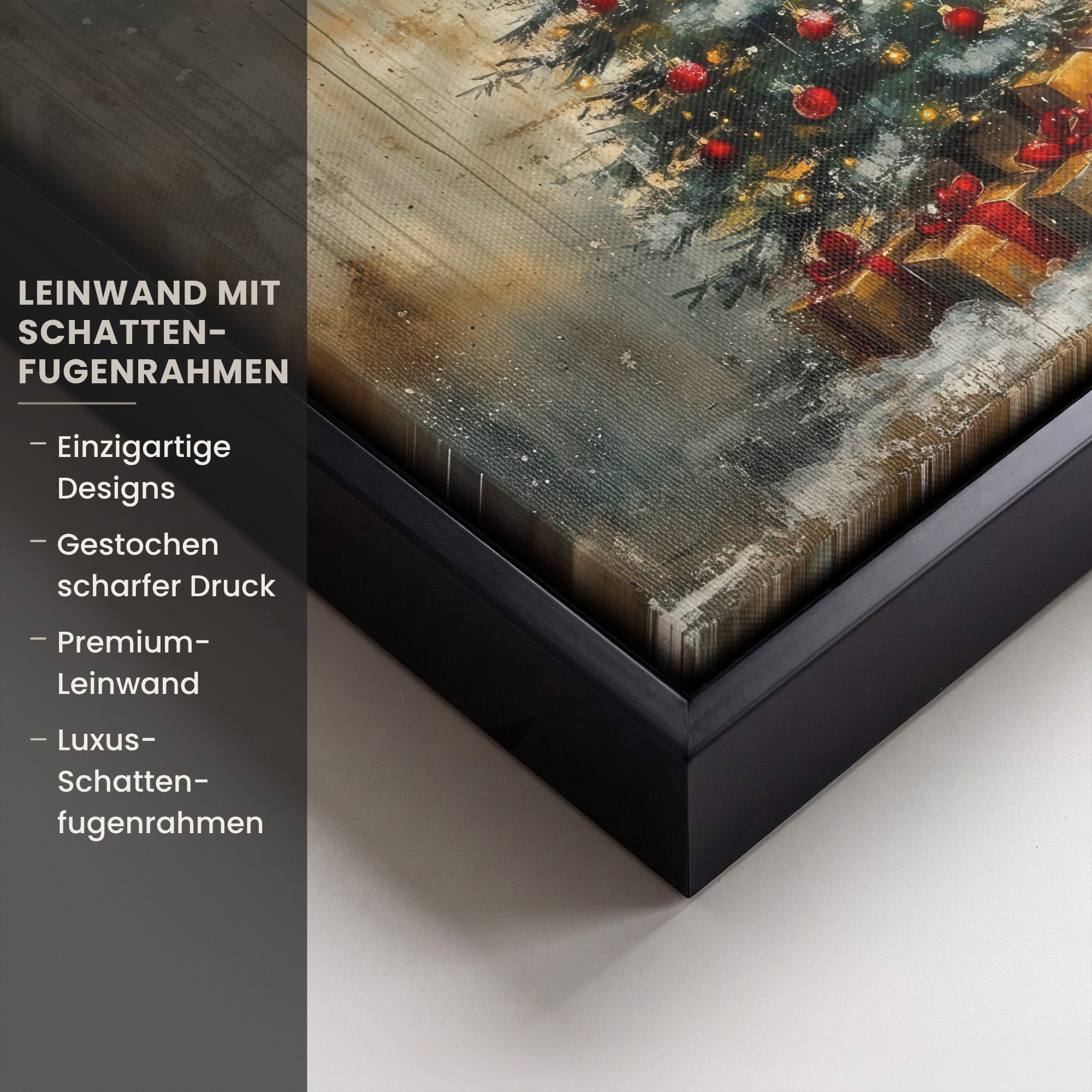 OneMillionCanvasses® Leinwandbild mit Rahmen - Weihnachtsbaum - Vintage - Weihnachten - Geschenk, Fotodruck (1 St), Leinwand Bilder Klein, Wand Dekoration Aesth – Bild 3 von 5