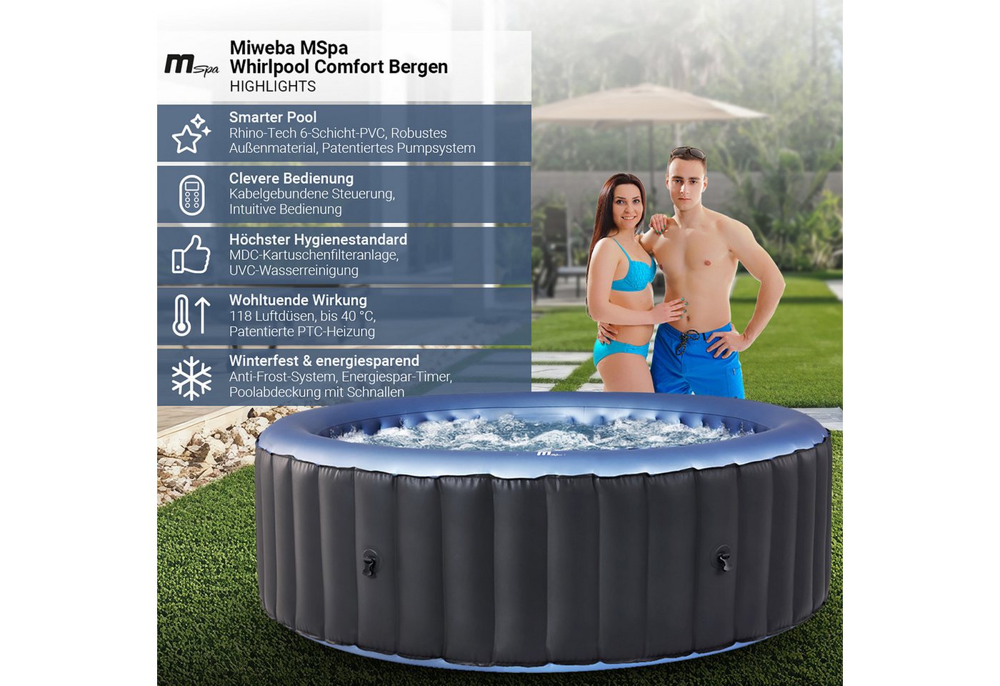 Thumbnail - mSpa Whirlpool Outdoor Whirlpool aufblasbar Comfort Bergen C-BE041 für 4 Personen, (Whirlpool outdoor, Whirlpool aufblas...