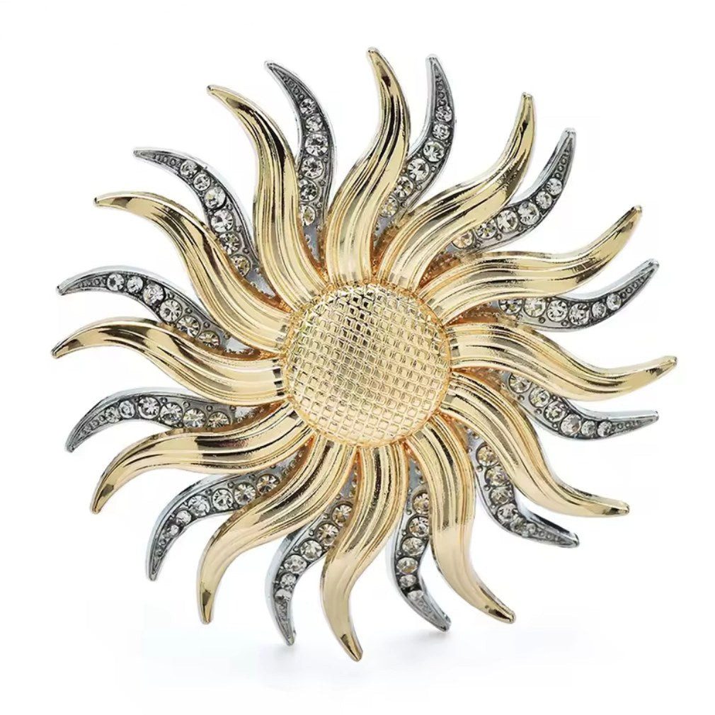 Dark-Desires Brosche Nostalgische Sonnen-Brosche mit Strasssteinchen in silber-goldfarben, Damen Brosche vintage Accesssoire retro Anstecknadel