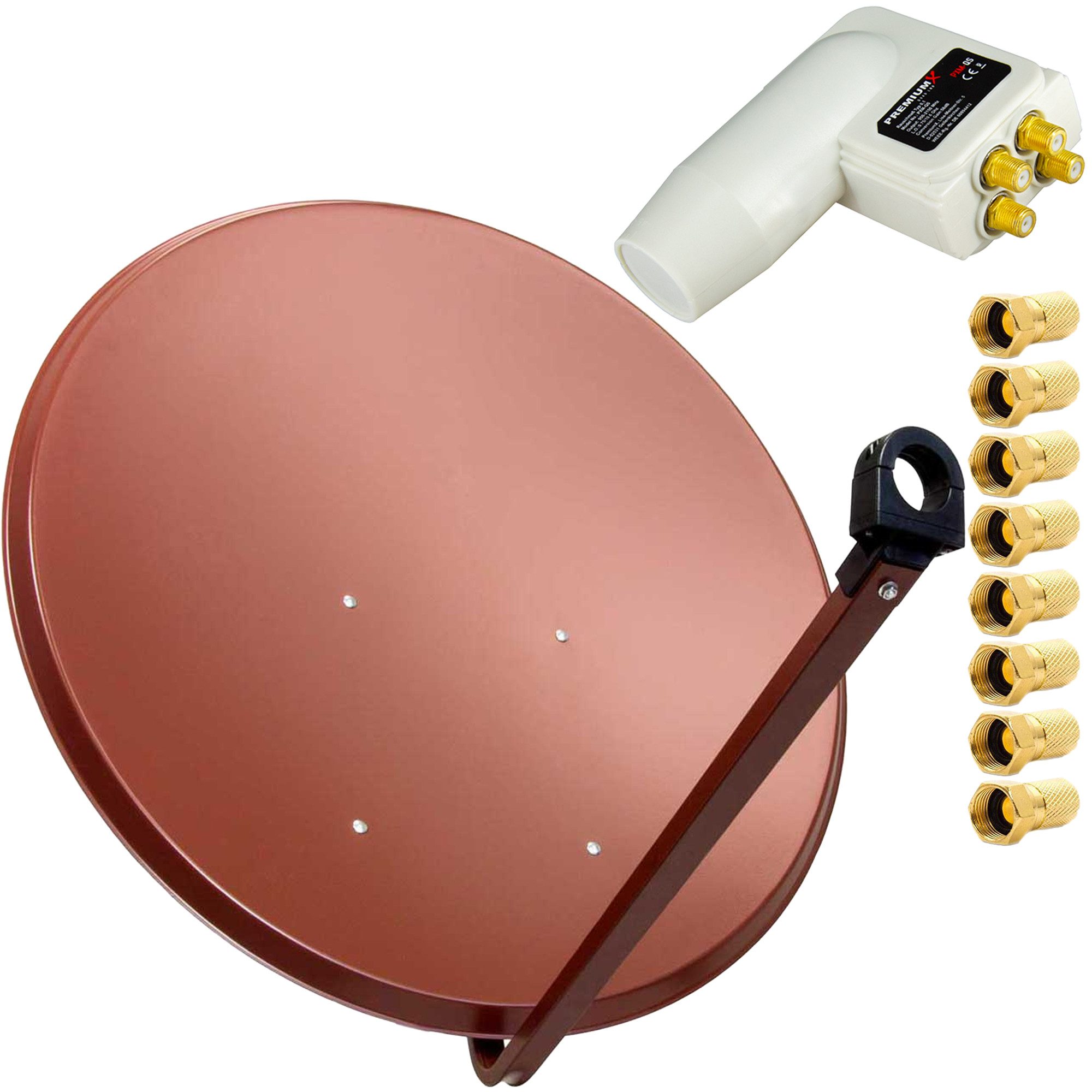 SAT Anlage 100cm Antenne Stahl Ziegelrot Quad LNB 8x F-Stecker SAT-Antenne