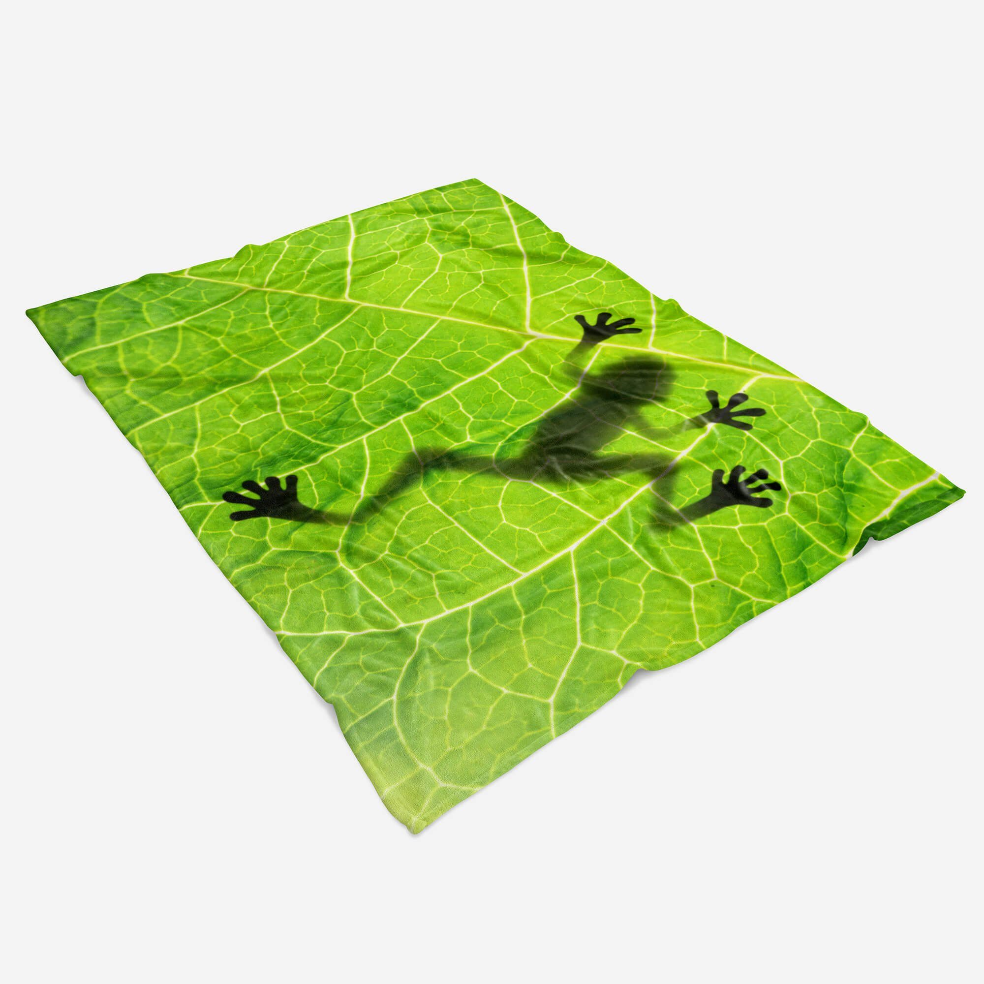 Frosch auf grünen, Handtuch Art Handtuch Strandhandtuch Handtücher Sinus Baumwolle-Polyester-Mix Saunatuch (1-St), mit Tiermotiv Kuscheldecke