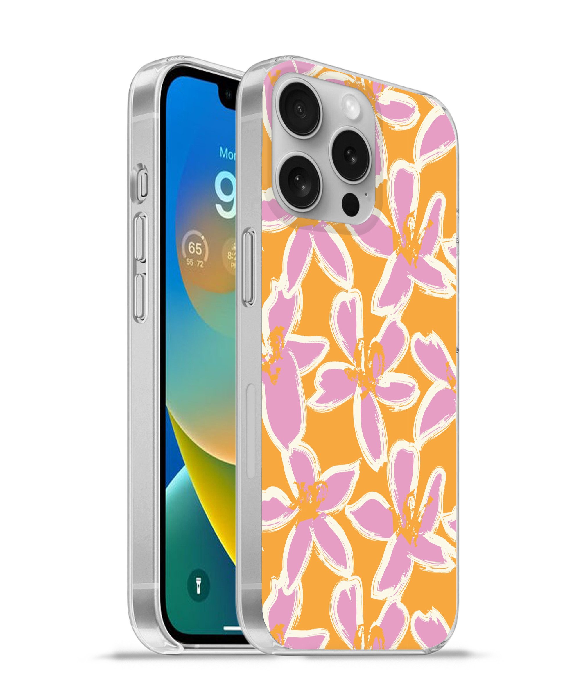 MuchoWow Handyhülle für Apple iPhone 16 Pro Blumen - Muster - Rosa - Orange, Smartphone-Bumper, Print, Handy Schutzhülle Dünn
