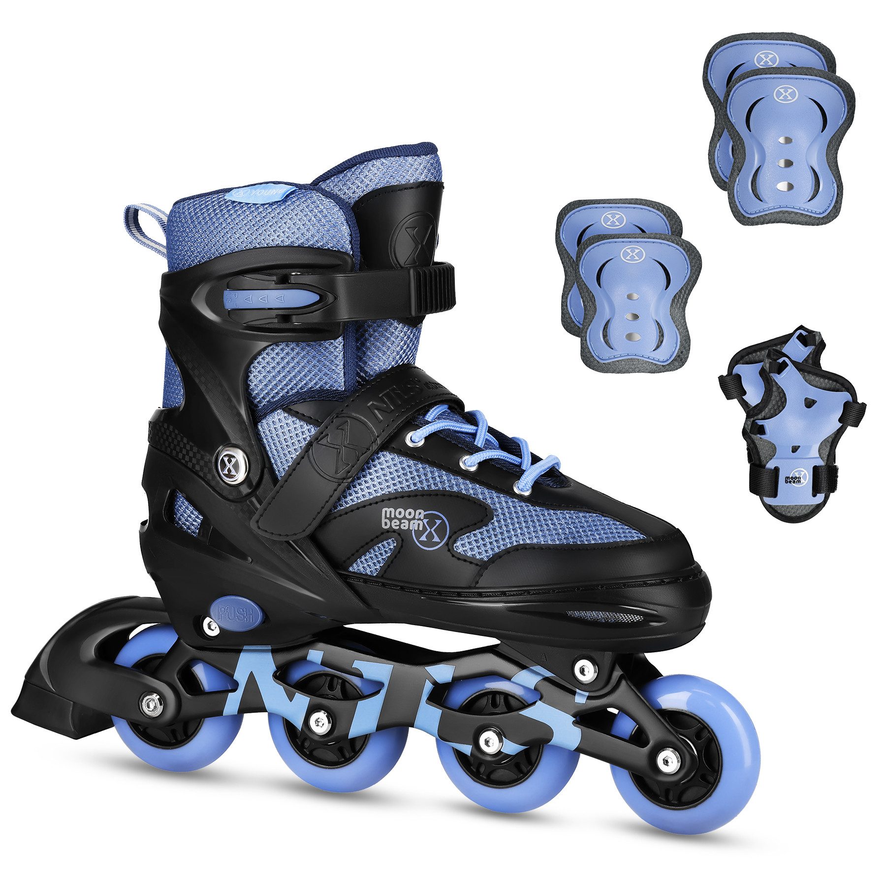 Inlineskates Inliner Moonbeam Blau Skates verstellbare Größe + Schützer Set