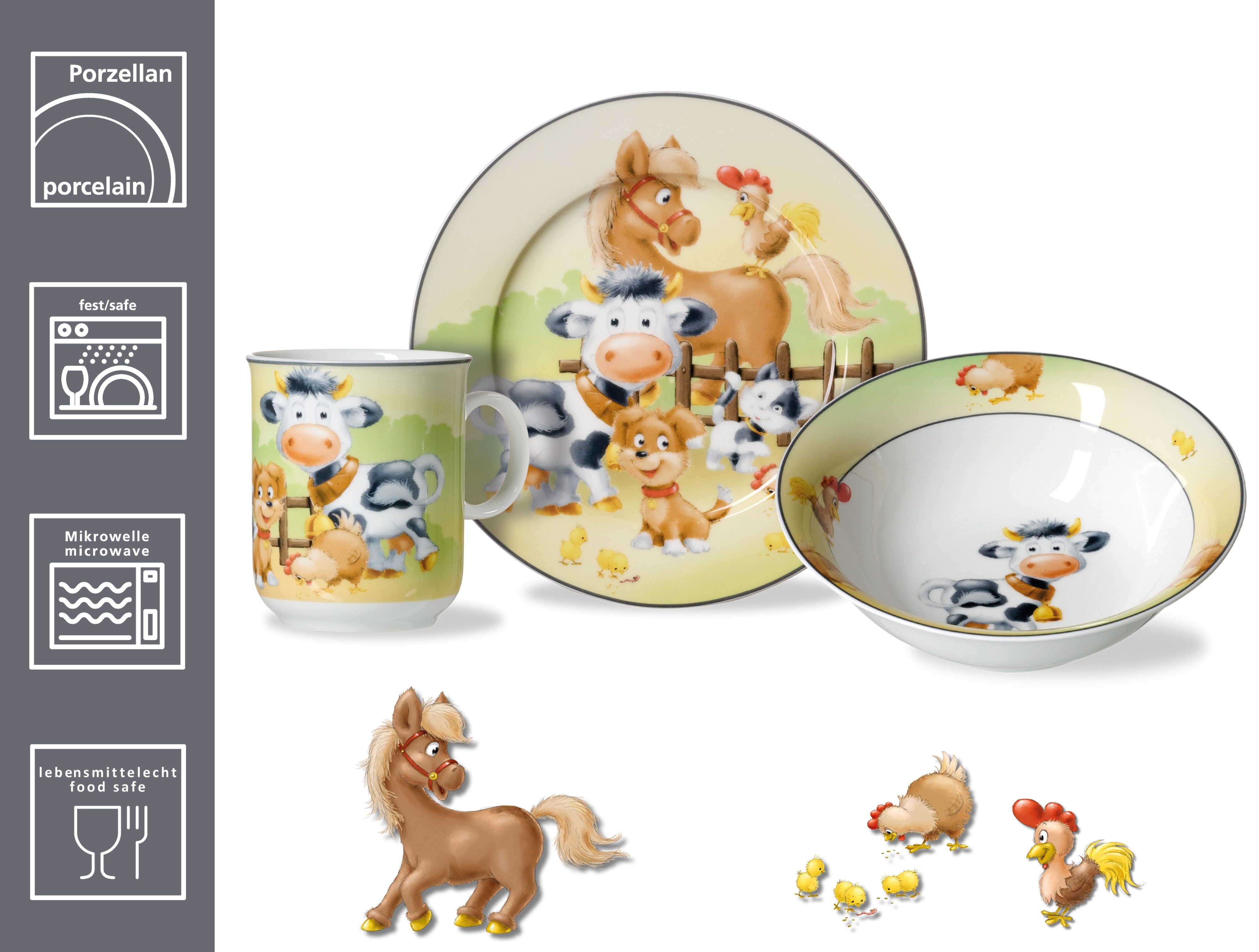 Ritzenhoff & Breker Kindergeschirr-Set Hoftiere (3-tlg), 1 Personen, Porzellan, im Geschenkkarton