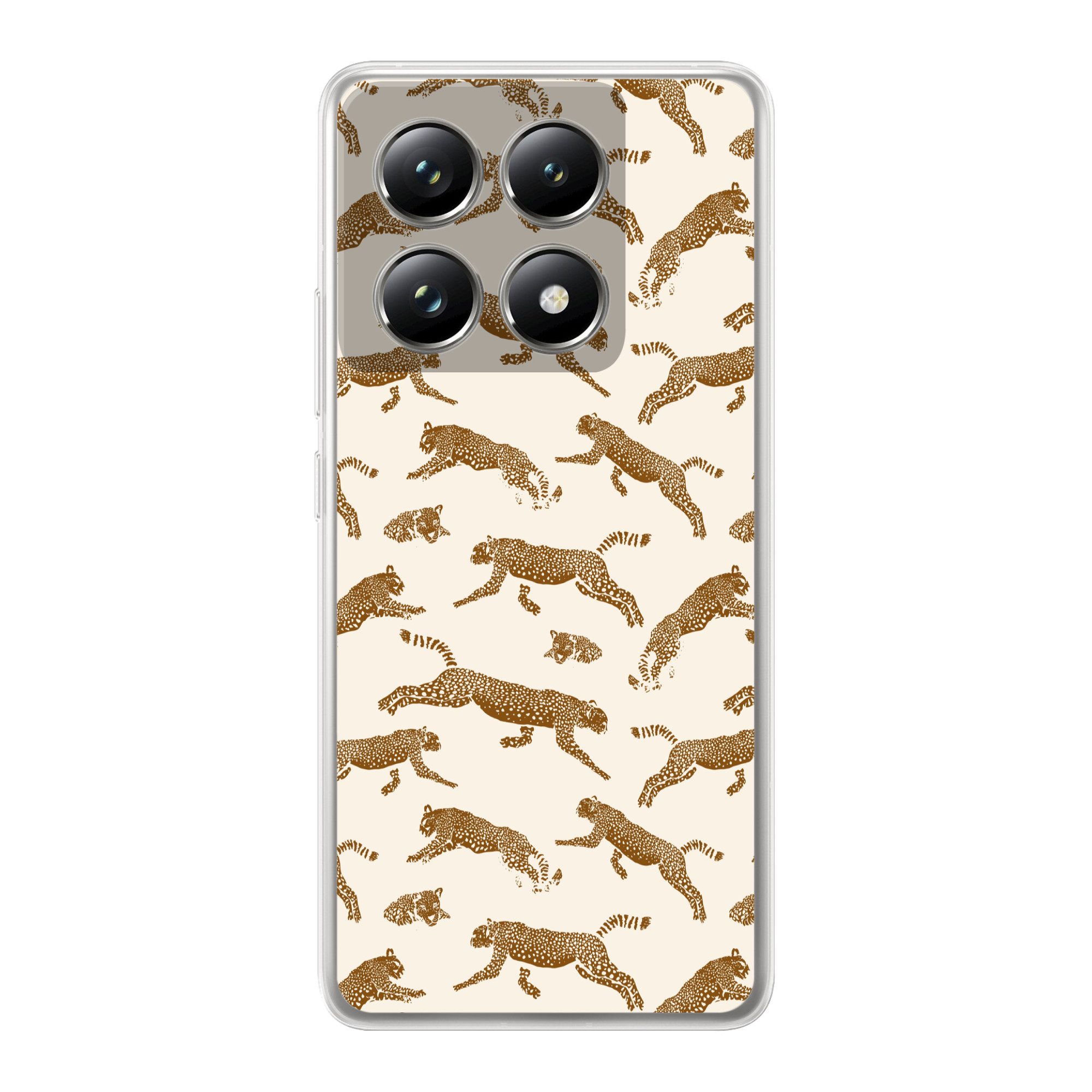 MuchoWow Handyhülle für Xiaomi 14T Pro Panther - Tiere - Beige - Braun - Muster, Phone Case, Silikon, Schutzhülle Dünn