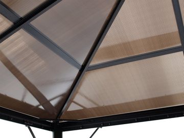 DEGAMO Pavillon MONTREAL, mit 4 Seitenteilen, (inkl. Seitenteile und inkl. Moskitonetzen), 300x300cm, Alu schwarz, Dach Polycarbonat