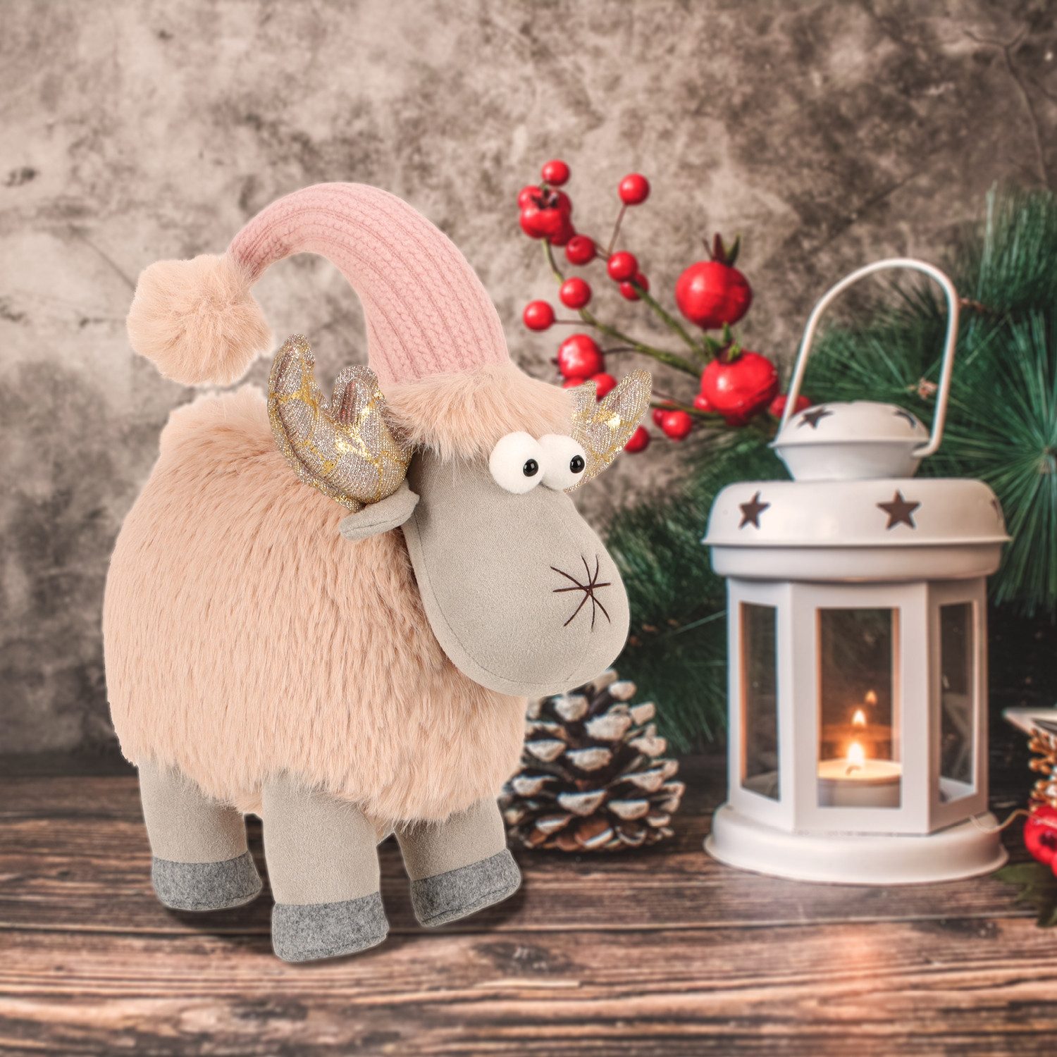 com-four Weihnachtsfigur Rentierfigur für die Weihnachtsdeko - winterliche Elch-Figur (1 St), schwedischer Dekoartikel - niedlicher Kantenhocker als Raumschmuck – Bild 3 von 5