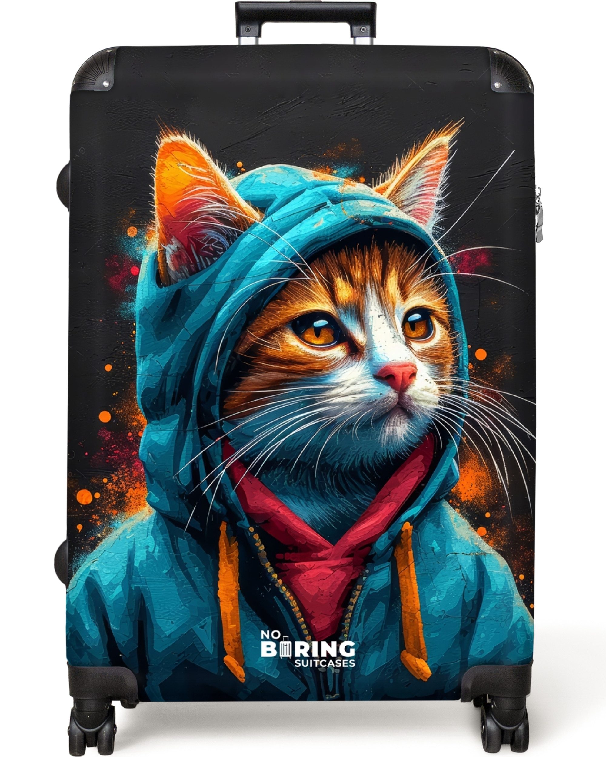 NoBoringSuitcases.com© Hartschalen-Trolley Graffiti-Katze mit blauer Weste günstig online kaufen