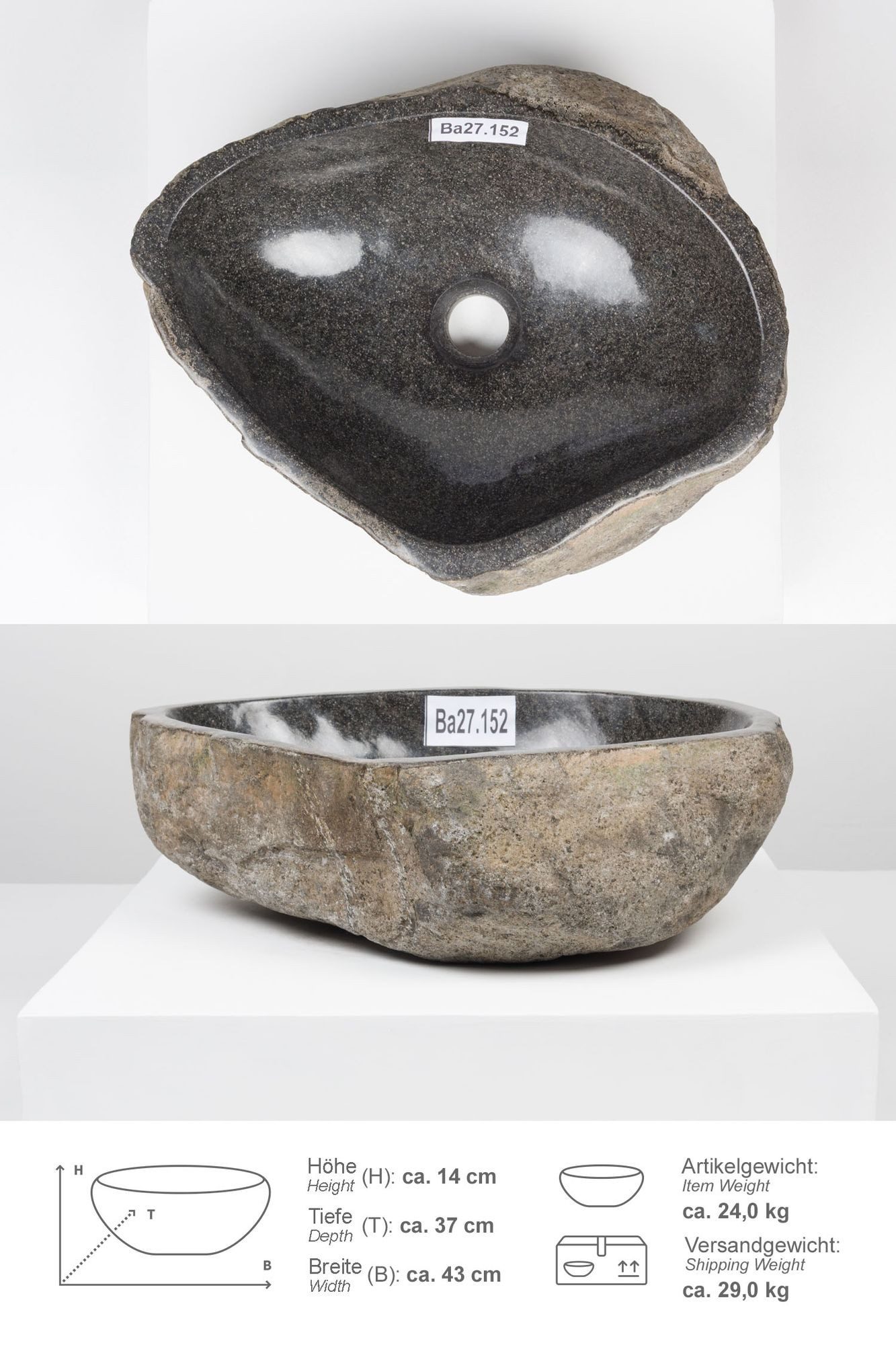 wohnfreuden Aufsatzwaschbecken Naturstein Раковины 40 cm (Kein Set), 210_Ba27.152