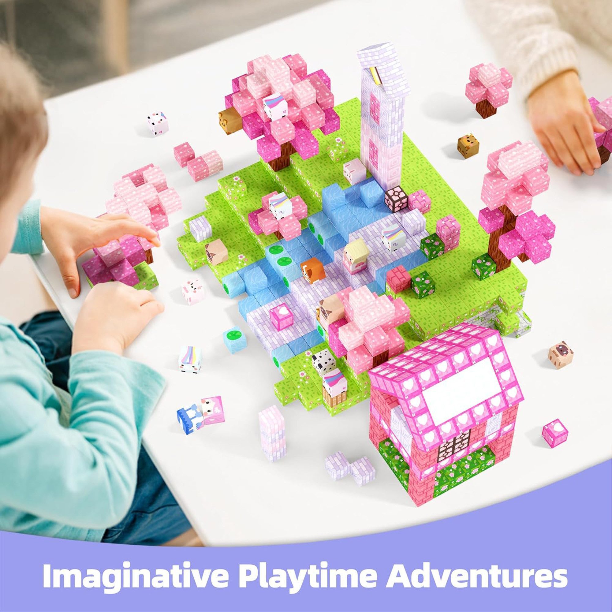 Fyrove Magnetische Bausteine Lern Steckspiel Kinder Magnetspielbausteine, (Set, 160 St., 100 Stück Magnetische Bausteine, Einhorn-Thema, für Kinder ab 3 Jahren) – Bild 5 von 5
