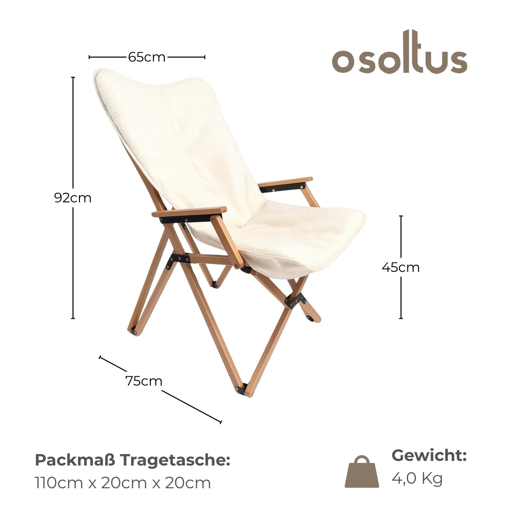 osoltus Campingstuhl osoltus Faltsessel Teddy Campingsessel Holz m.Fellbezug Greg