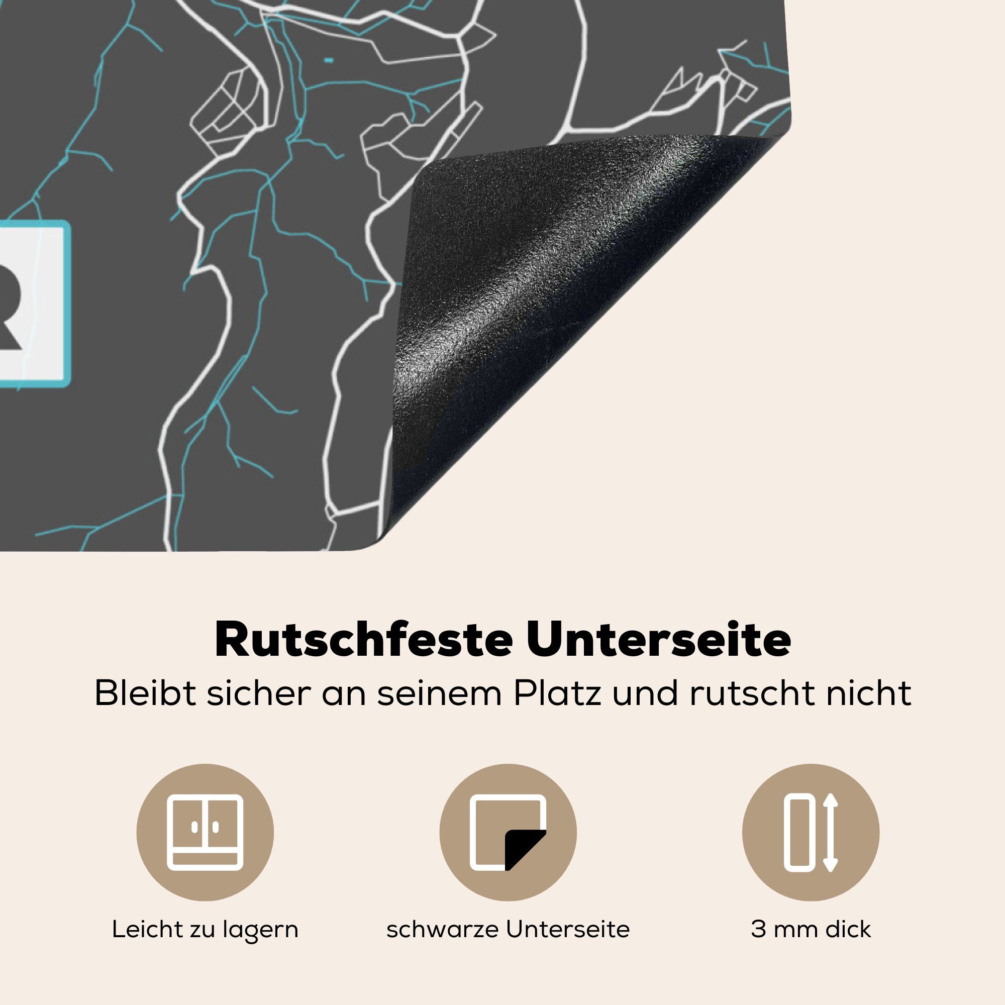 tlg), Stadtplan Deutschland 78x78 Blau küche für - - Trier Arbeitsplatte (1 Karte, Herdblende-/Abdeckplatte cm, Vinyl, Ceranfeldabdeckung, - - MuchoWow