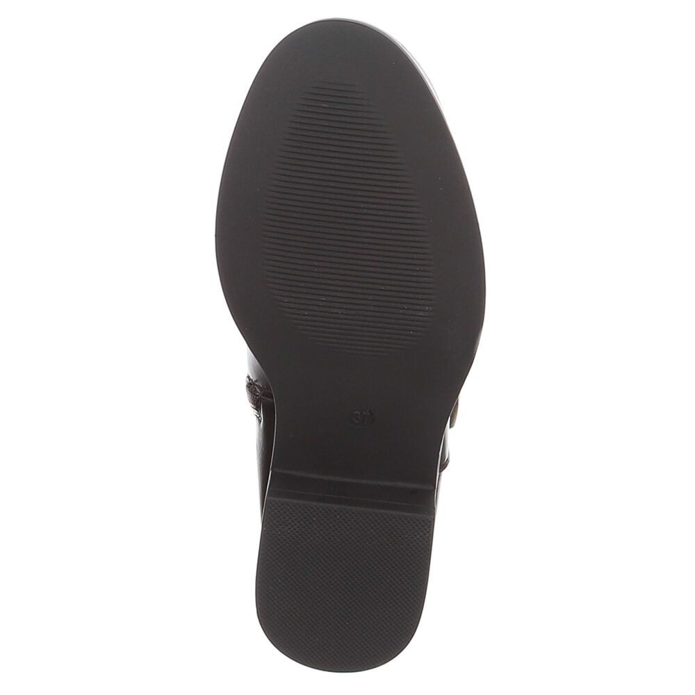 Ital-Design Damen Langschaftstiefel mit Schnallen-Detail Stiefel (92125550) Blockabsatz Flache Stiefel in Schwarz