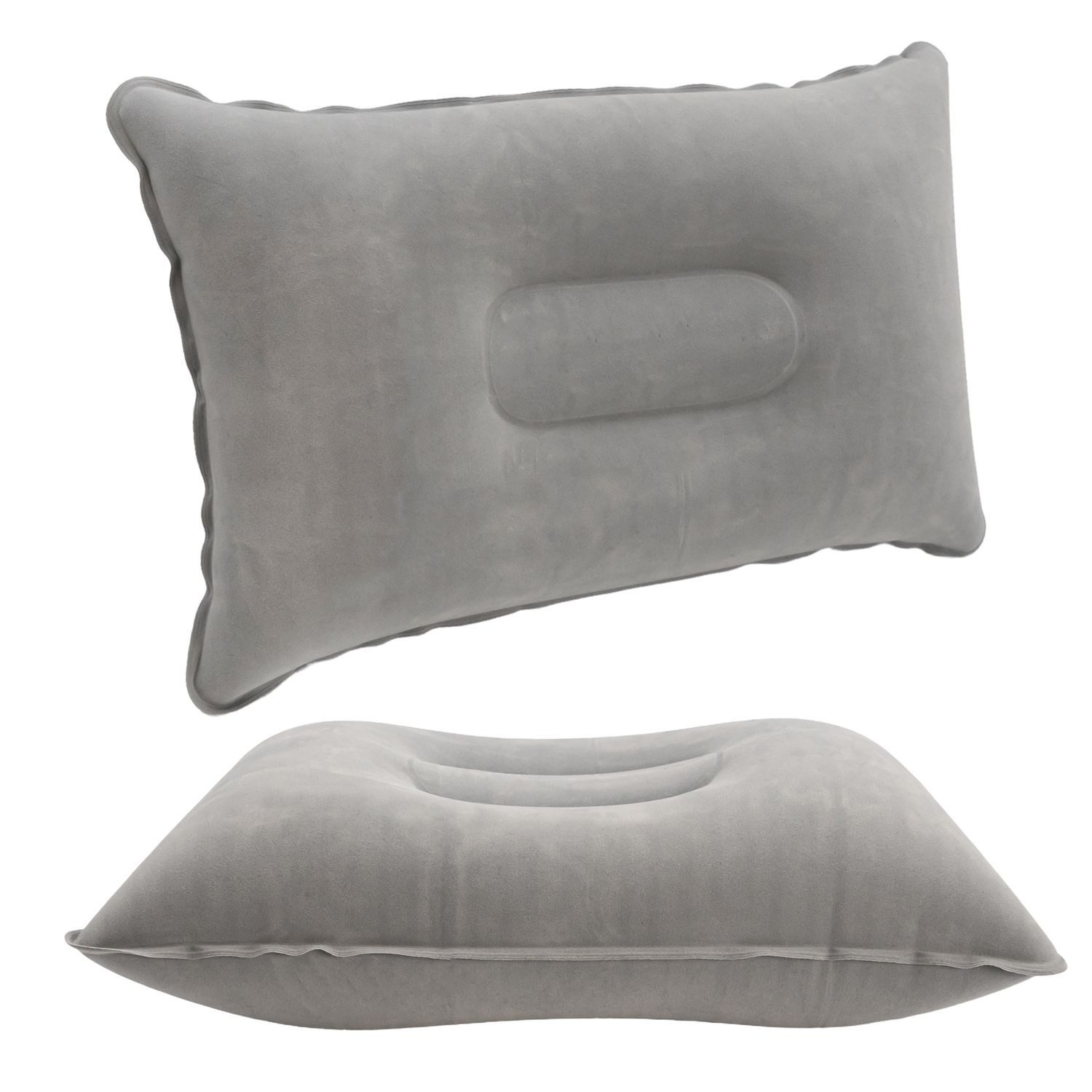 Intirilife Reisekissen, Aufblasbares Kissen in GRAU, 1-tlg., Rechteckiges Kopfkissen zum Aufblasen mit ergonomischer Form